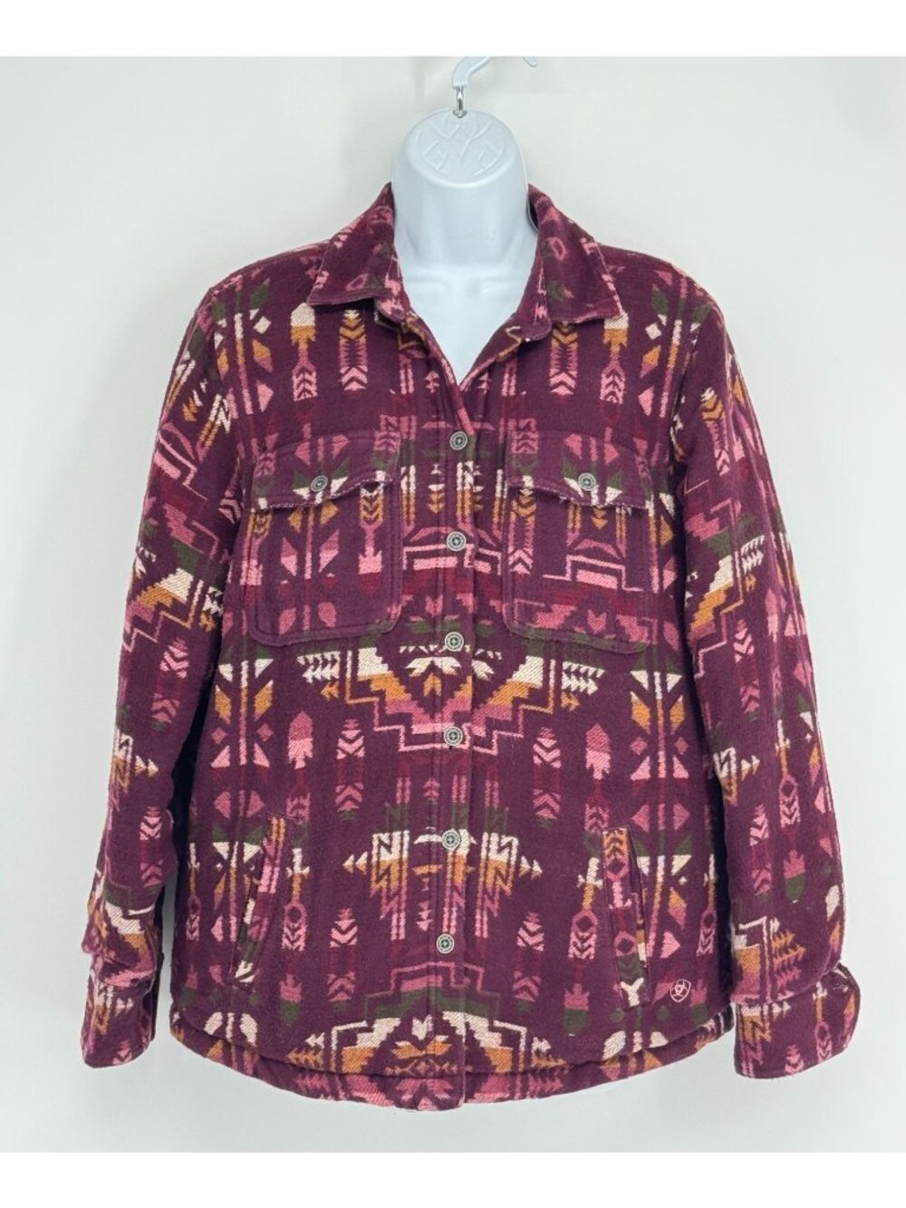 Ariat Women L Quilted Aztec Print Shirt Jacket  Multicolor Snap Buttons Pockets